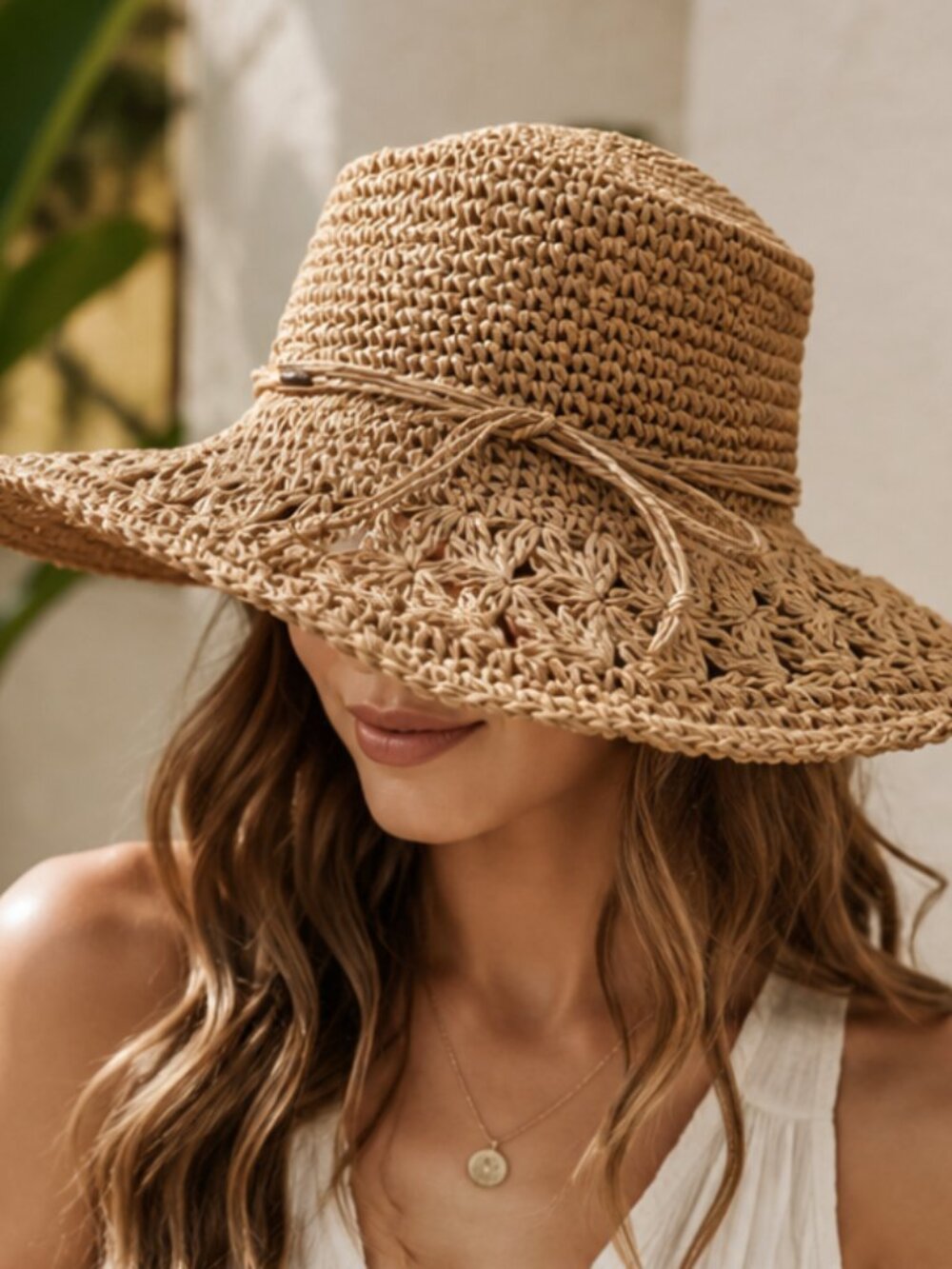 Women’s Tan Woven Wide Brim Sun Hat | Paper Fiber | Beach, Vacation & Garden Hat
